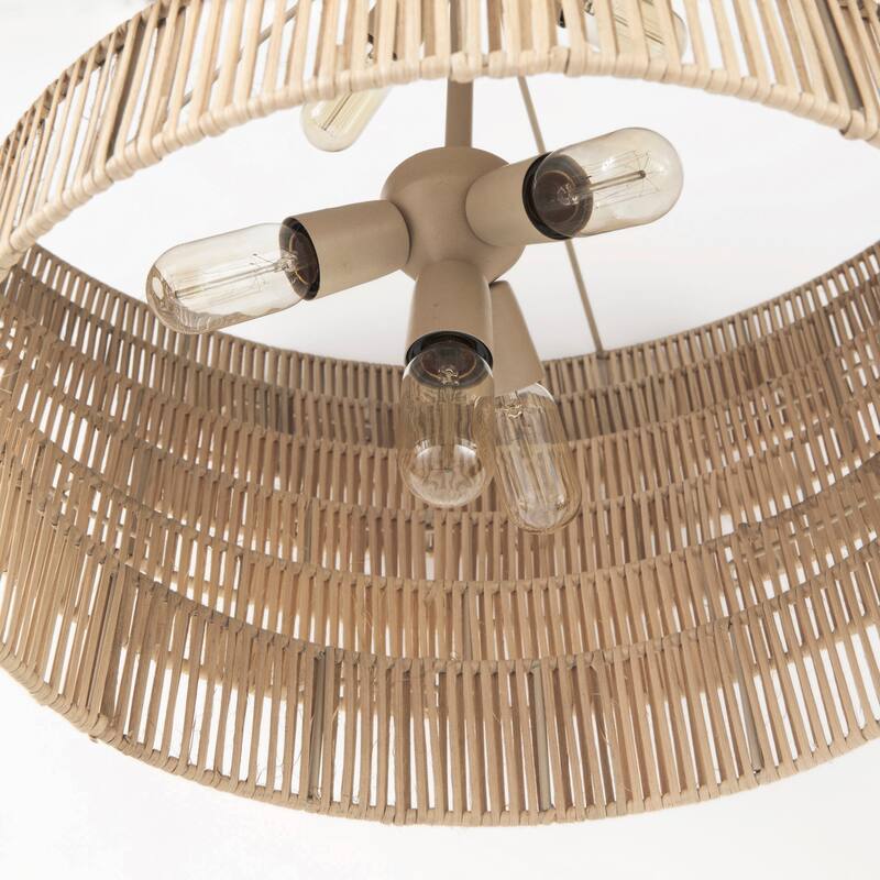 Marimba Natural Cane Multi-Tiered 6 Bulb Round Chandelier