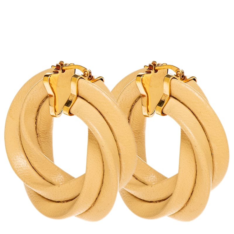 Bottega Veneta Twisted Hoop Earrings - Poridge Beige and Gold - Poridge Beige and Gold