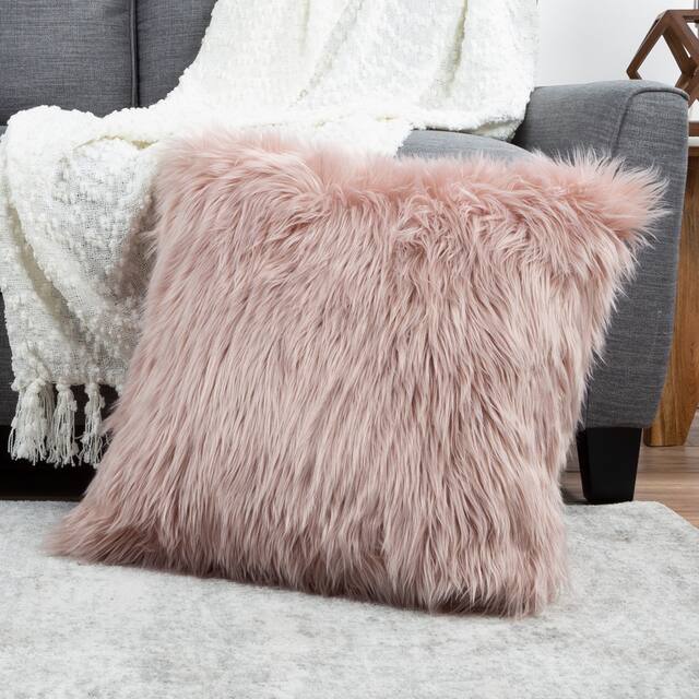 Hastings Home 22-Inch Square Faux Fur Pillow - Pink