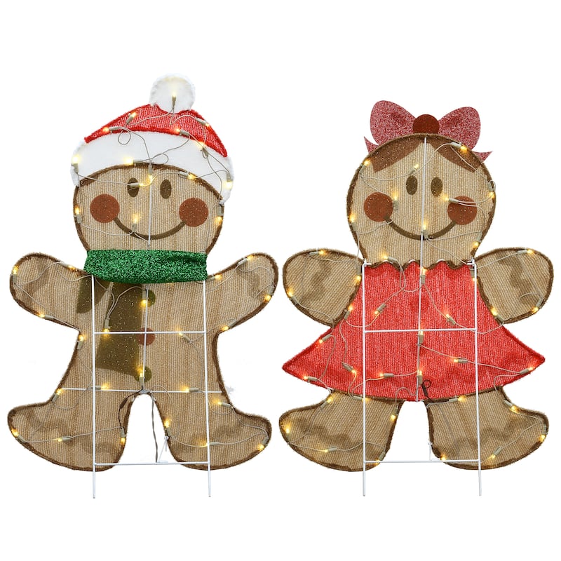 National Tree Company 35 in. Pre-Lit Gingerbread Cookie Couple - Champagne - 35 in