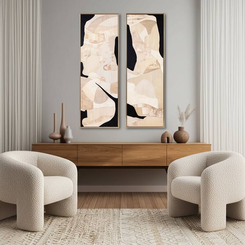 Canvas Wall Art Wood Frame Vertical Design (Set of 2) - 70" Multi