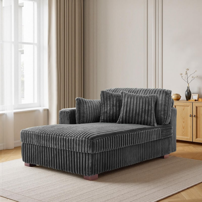 DREAMSIDEA Modern Oversized Chaise Lounge Sofa for Living Room - Grey/2 Pillows