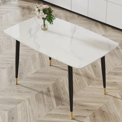 Modern Living Room Exquisite Simple Dining Table Imitation Marble Sintered Stone Countertop Kitchen Dining Table