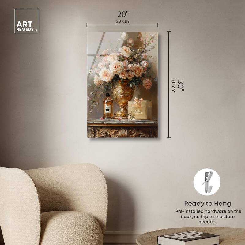 Classical Vase Tans and Floral Acrylic by Art Remedy, Ready to Hang