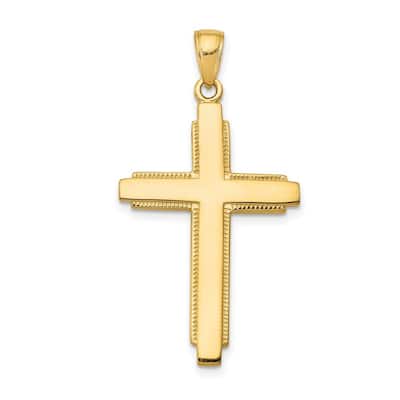 Curata 14k Yellow Gold 18" Polished Solid Cross Pendant Necklace