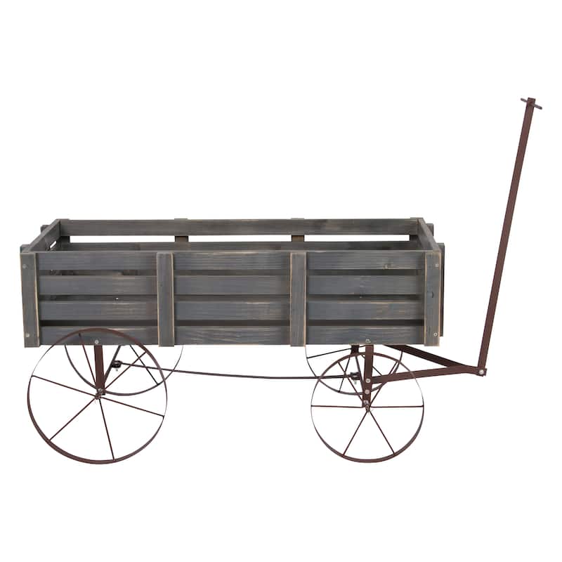 Goldcoast 51" Rustic Wagon Garden Planter with Metal Wheels