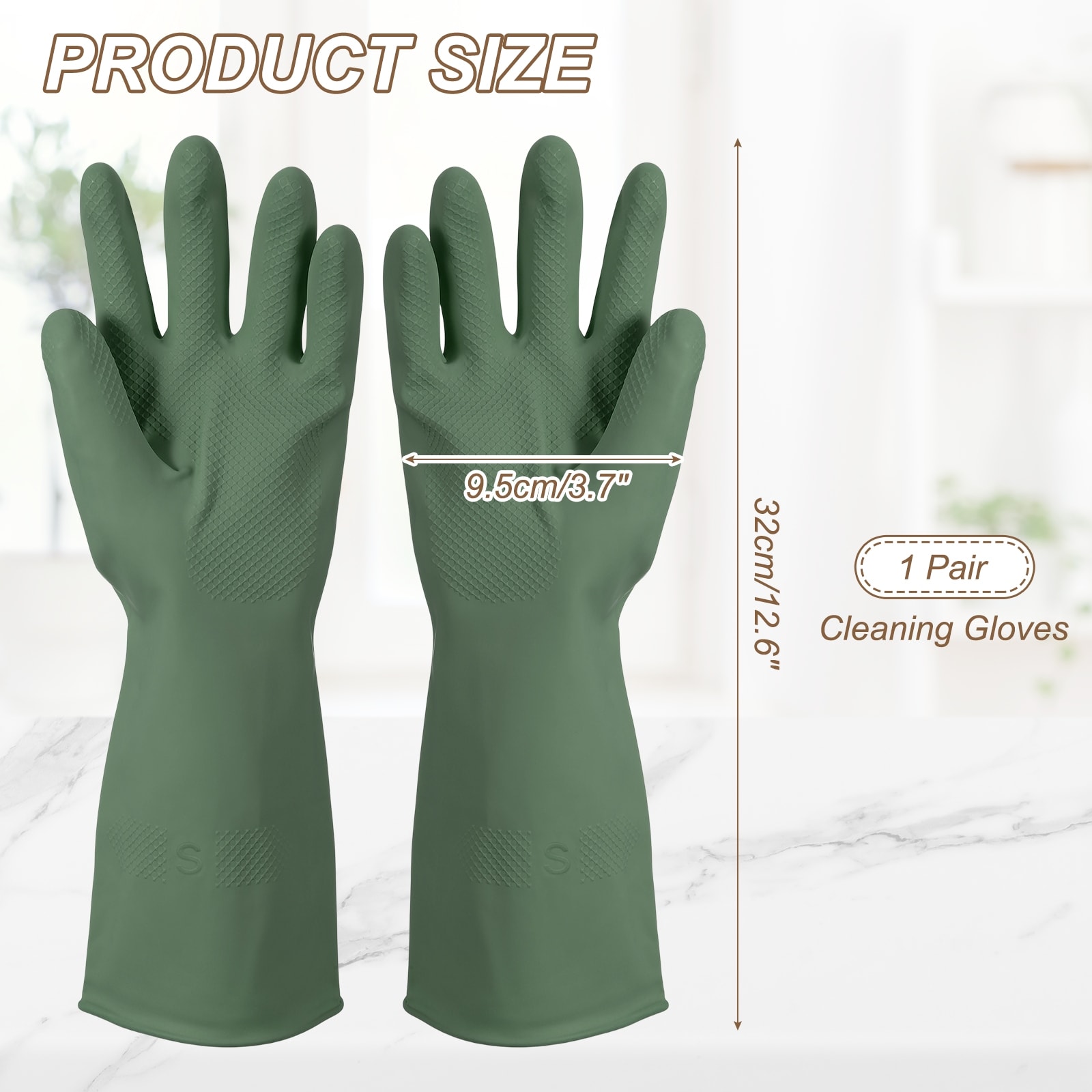 Rubber Cleaning Gloves, Reusable Household Dishwashing Long Rubber Gloves with Non-slip Grip