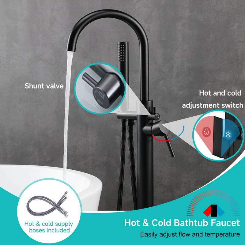 Floor Mount Bathtub Filler with Handheld Shower, Gold/Black/Sliver Freestanding Bathtub Faucet, Stand Alone Tub Faucet