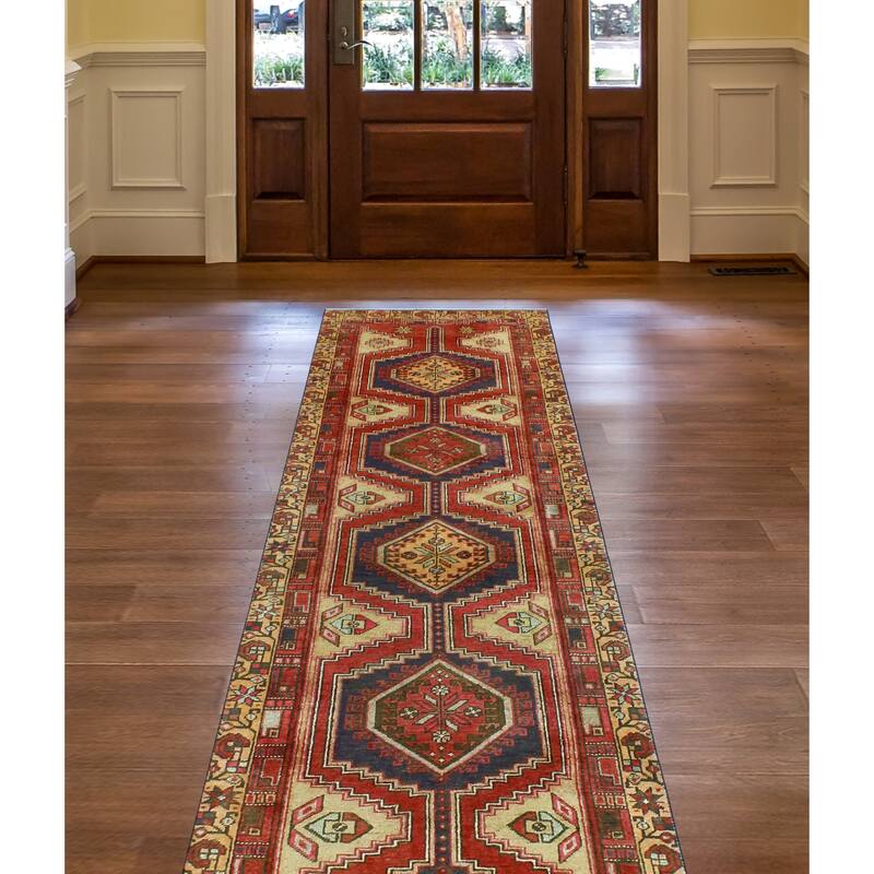 Fine Vintage Distressed Burak Navy/Red Runner - 3'0" x 10'7"