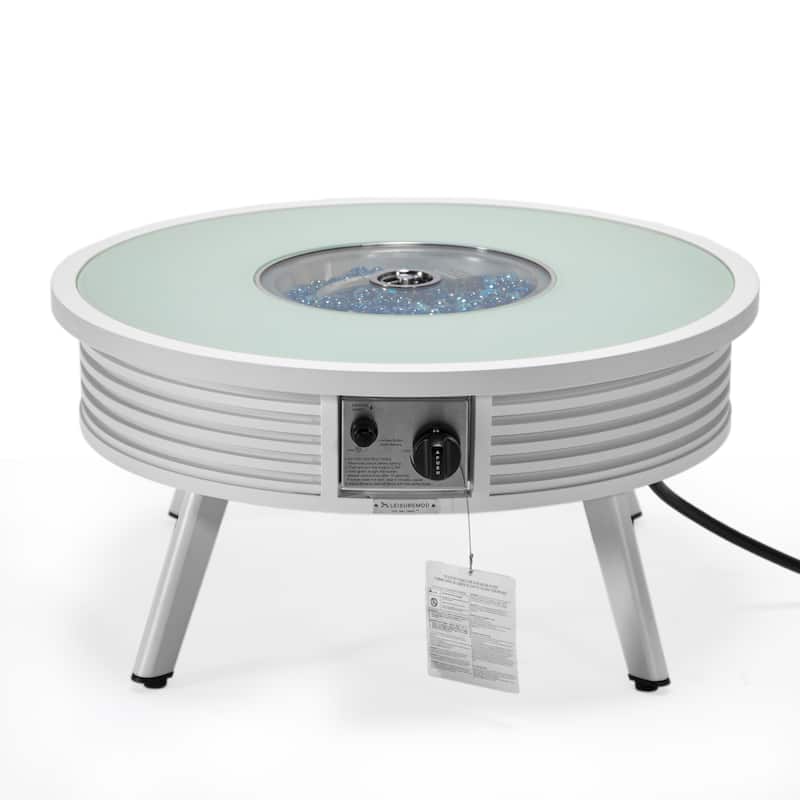Walbrooke Modern Round Aluminum Frame Fire Pit Table with Powder-Coated Finish, CSA-Certified, and Tempered Glass - 29
