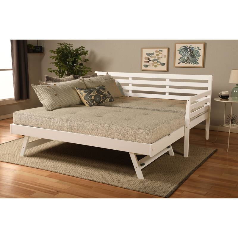 Somette Boho Daybed and Pop Up Bed in White with Mattresses - Canton Grey