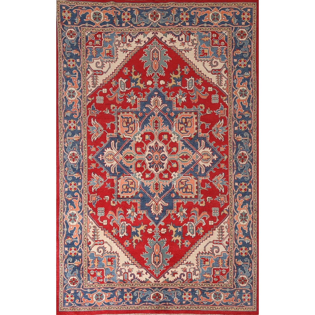 Kazak Living Room Area Rug Handmade Wool Carpet - 6'4" x 9'10"