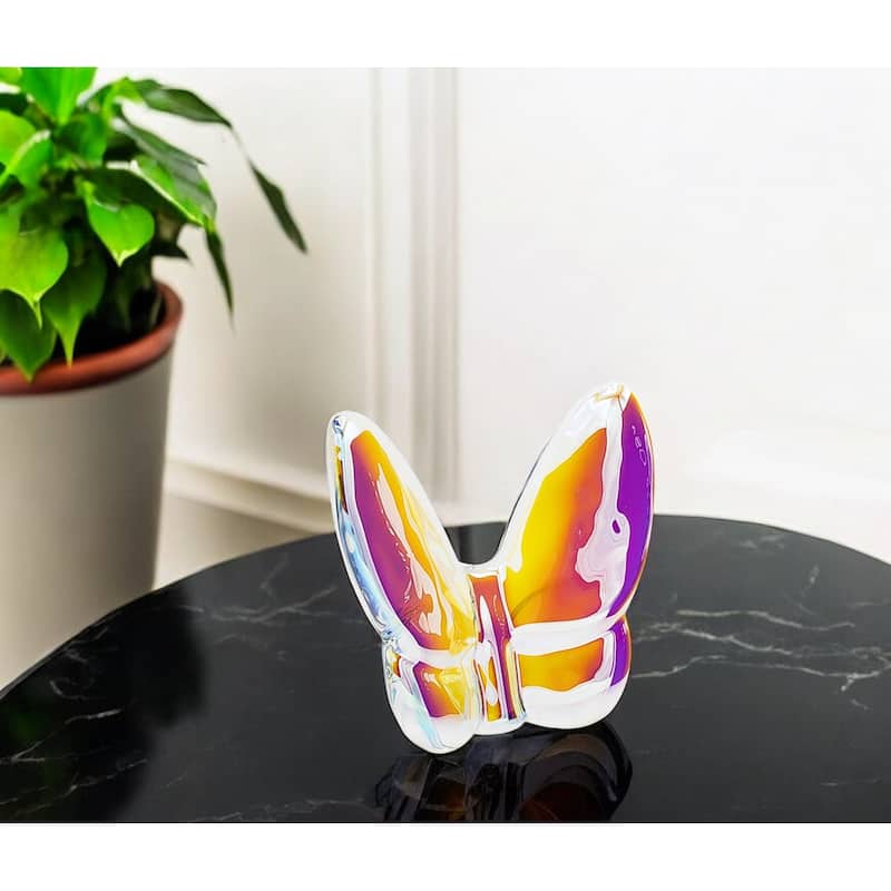 HomeRoots 3" Purple and Orange Crystal Butterfly Figurine Tabletop Sculpture - Purple and Orange
