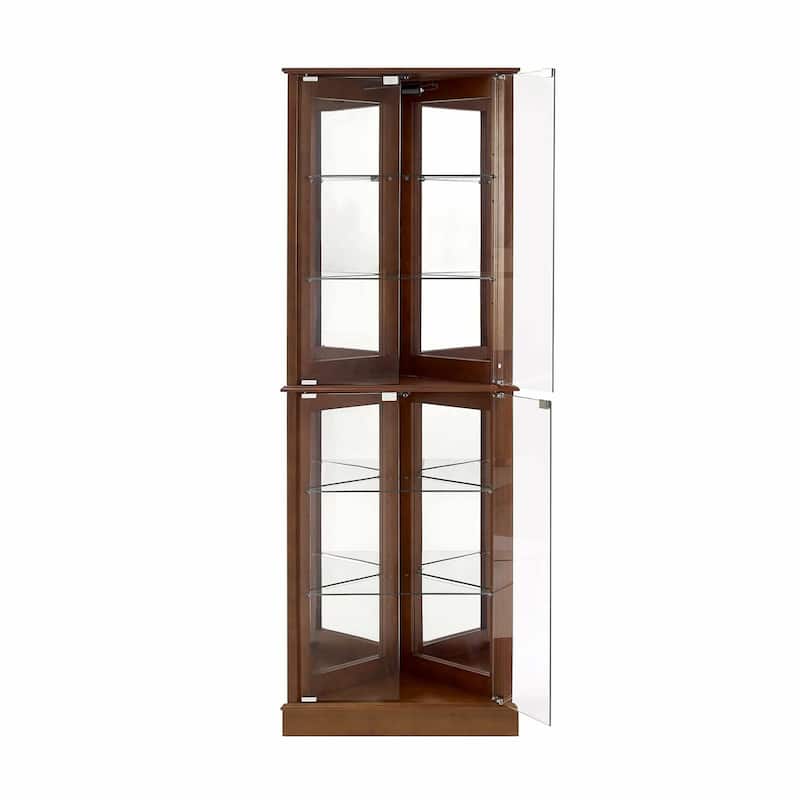 Glass TierCorner Dish Cabinet With Adjustable Shelves And Lighting - 26"L*13"W*72"h
