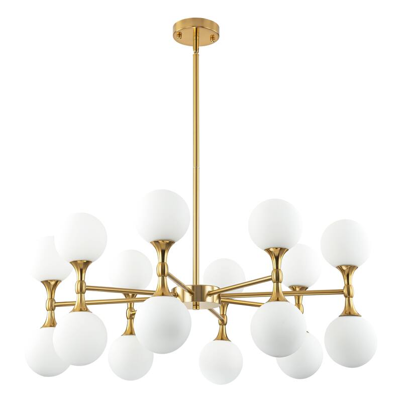 16-Light Modern Glam Linear Sputnik 2-Tiered Frosted Opal Glass Globe Bubble Chandelier for Living/Dining Room