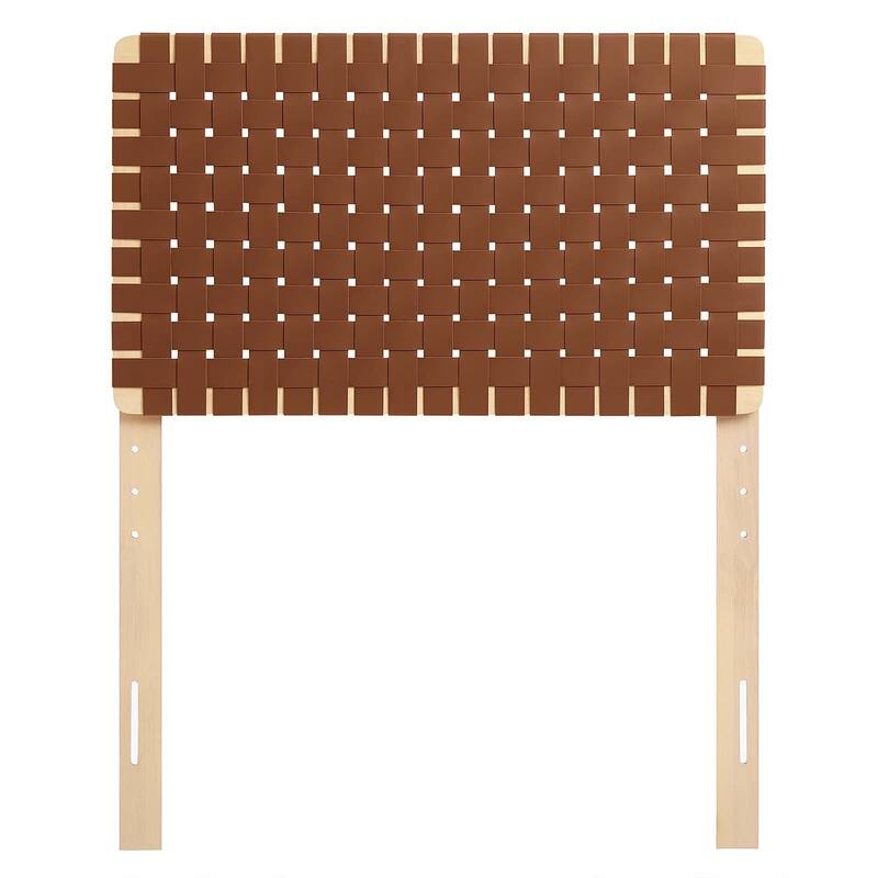 Ditmas Solid Wooden Brown Leather Basket Weaved Twin Size Headboard