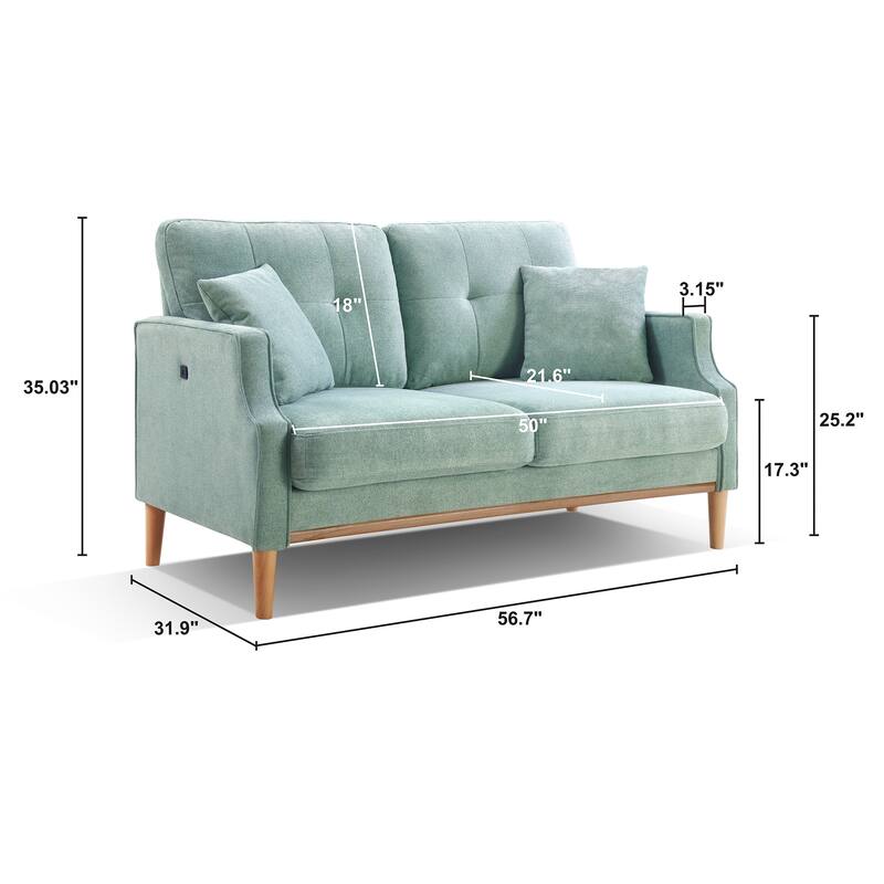 Modern Upholstered Sofa with Waterproof Fabric and USB Charging Ports, Two Pillows for Small Space Living Room