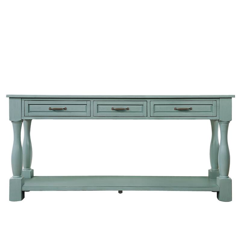 63" Long Wooden Console Table Entryway Table with 3 Storage Shelves and Open Storage Shelf, Easy Assembly Hallway Tables