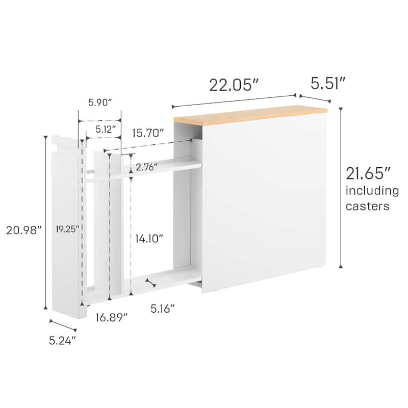 Yamazaki Home Pull-Out Bathroom Storage Cabinet, Steel and Wood - L 22.05 x W 5.51 x H 21.65 inches