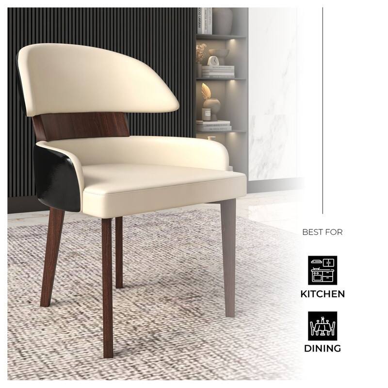Ethos Modern Leather Upholstered Curved Back Dining Chair with Rubberwood Legs for Living Room, Hotels, Restaurants