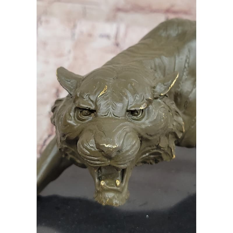 Roaring Bronze Tiger Sculpture On Marble Base – Wildlife Art