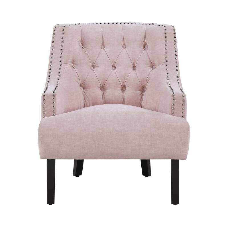Pink Chenille Upholstered Accent Chair with Button-Tufted Back