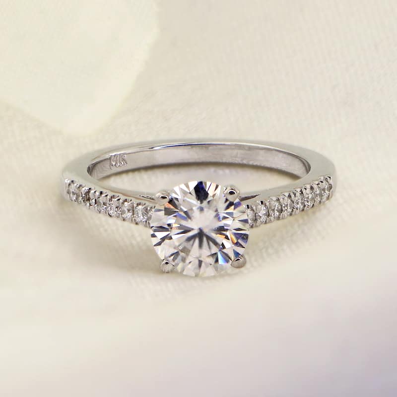 Auriya 14k Gold Classic 1ct Moissanite and Diamond Engagement Ring 1/6ctw