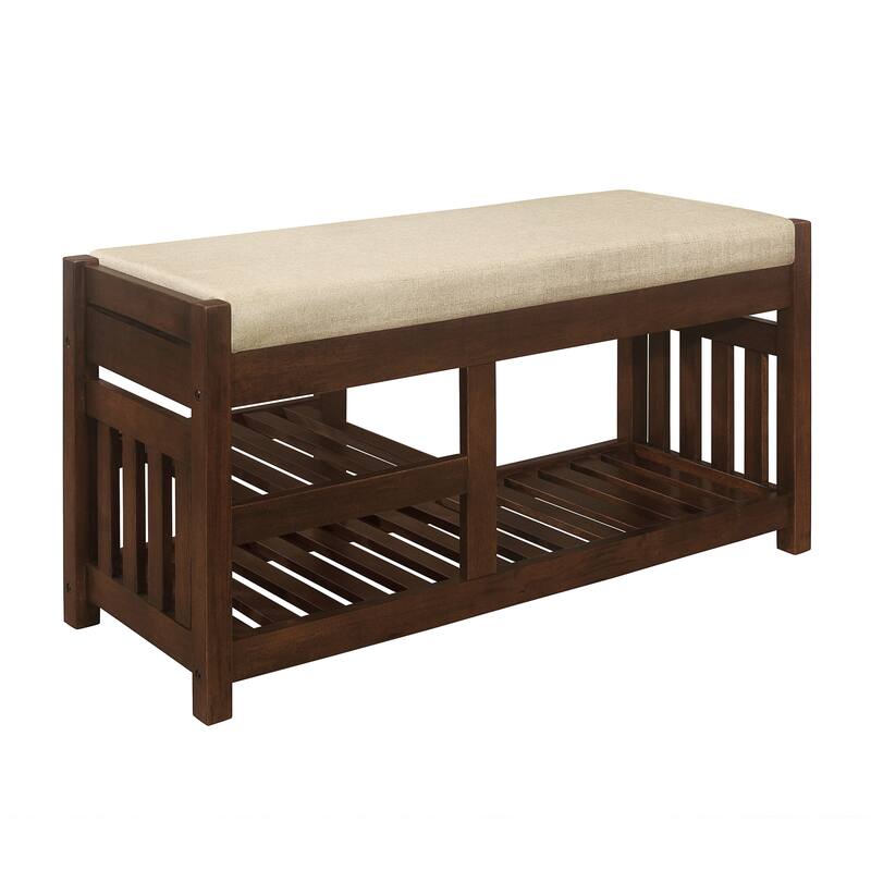 Amara Wood Storage Bench with Cushion - Dark Walnut