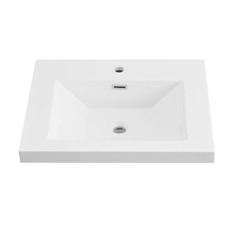 Integrated Resin Bathroom Sink, Modern Square Basin with Overflow, Seamless One-Piece Design - 24" - 24"