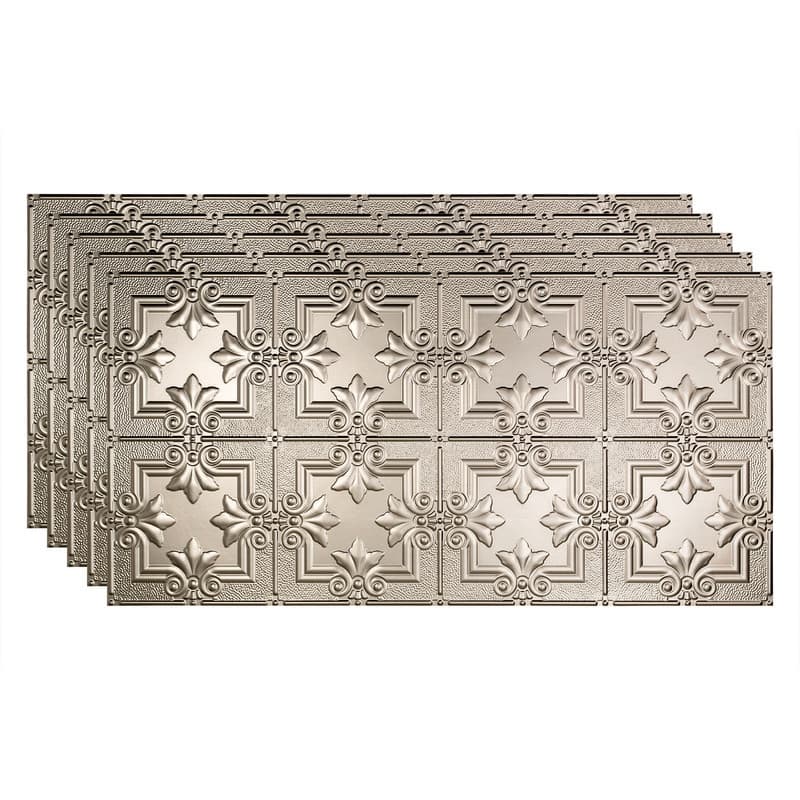 FASÄDE Regalia Decorative Vinyl 2ft x 4ft Glue Up Ceiling Panel in Brushed Nickel (5 Pack) - 5 Pack - Brushed Nickel