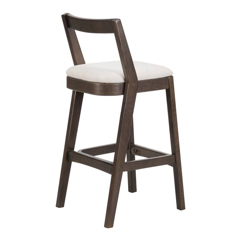 Indoor Rubberwood Barstool, Natural Finished and Beige Upholstery, Set of 2