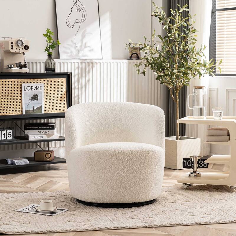 Single Fabric Modern Accent Chair 360 Degree Rotation Swivel Barrel Chairs