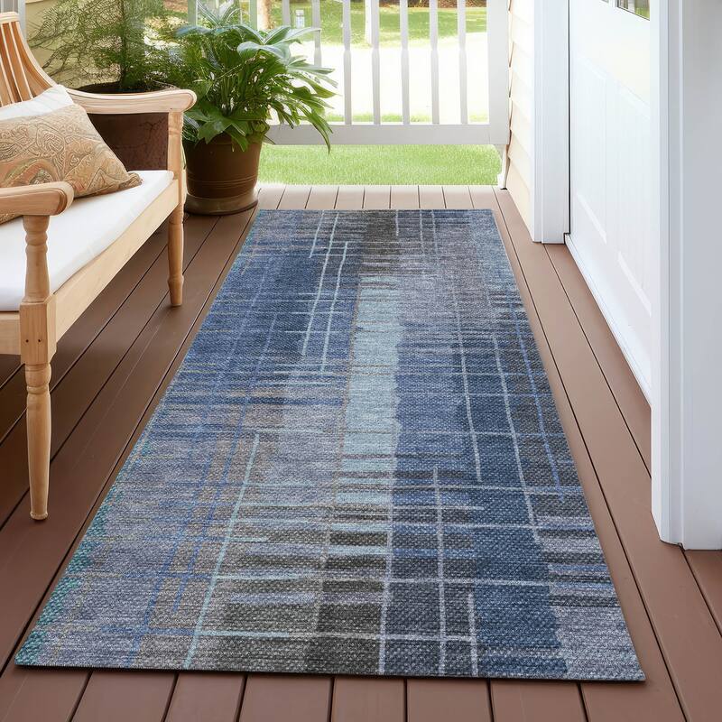 Machine Washable Indoor/ Outdoor Contemporary Aaron Chantille Rug - Denim - 2'3" x 7'6"