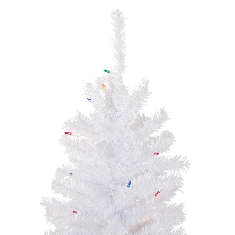 4' Woodbury White Pine Slim Artificial Christmas Tree, Multi Lights - 4 Foot