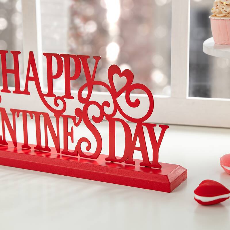 Glitzhome 16"L Wooden & Metal HAPPY VALENTINE'S DAY Table Decor