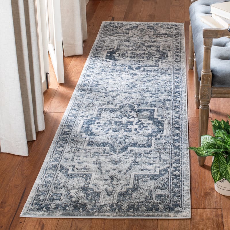 SAFAVIEH Oregon Medora Oriental Medallion Rug - 2'2" x 6' Runner - Navy/Ivory