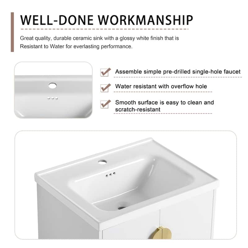 24/28 inch Wall Mounted Bathroom Vanity Set in White with Integrated Ceramic Sink
