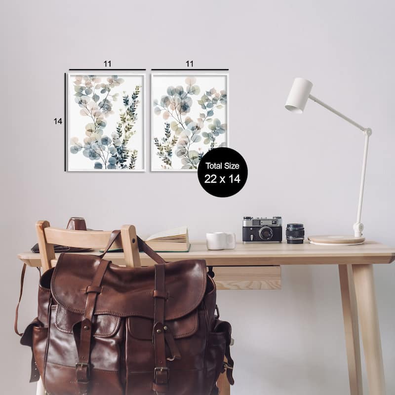 Stupell Collage of Translucent Plants Blue Green Beige, 2pc Multi Piece Framed Wall Art Set