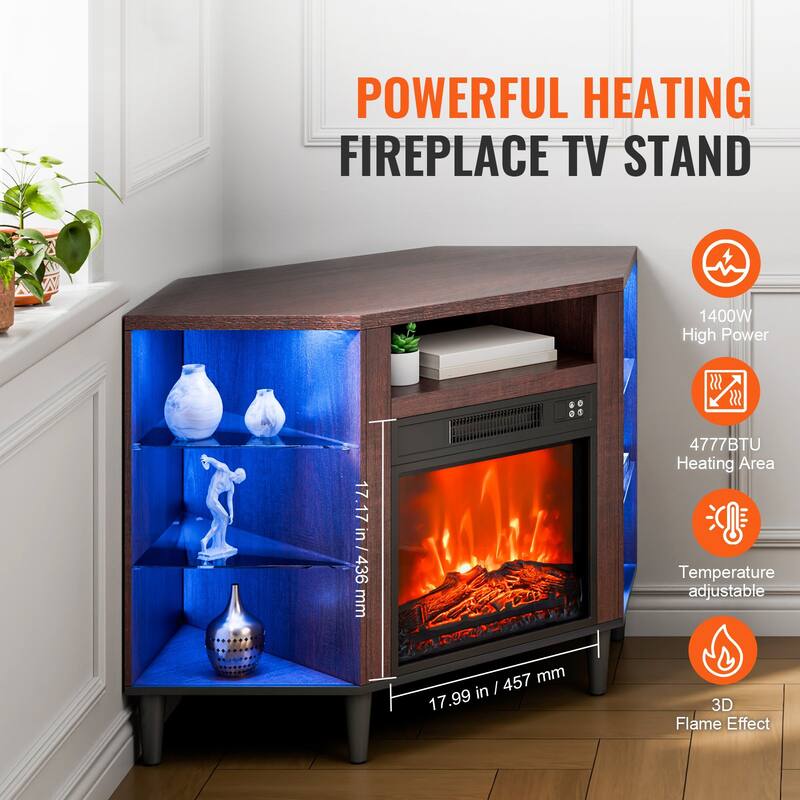 TV Stand with Fireplace Insert LED Lighting Storage for Living Room - 45 x 22.01 x 29.80 in