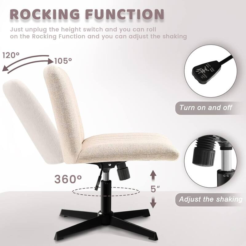 BOSSIN Criss Cross Chair Armless Office Desk Chair No Wheels,Fabric Padded Modern Swivel Vanity Chair office chair