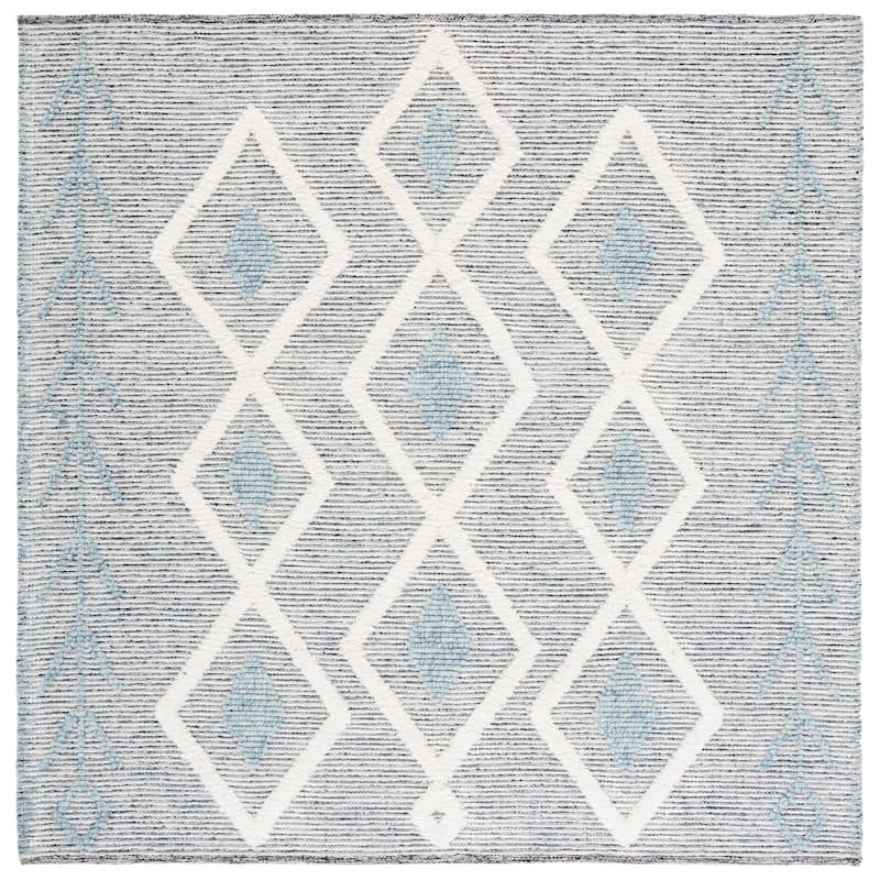 SAFAVIEH Handmade Vermont Darcie Boho Wool Rug - 6' Square - Blue/Ivory