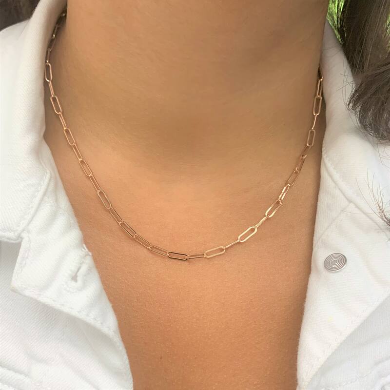 Joelle Collection Gold Link Chain Womens Necklace - 14K Paperclip Link Chain 3.4 mm For Her