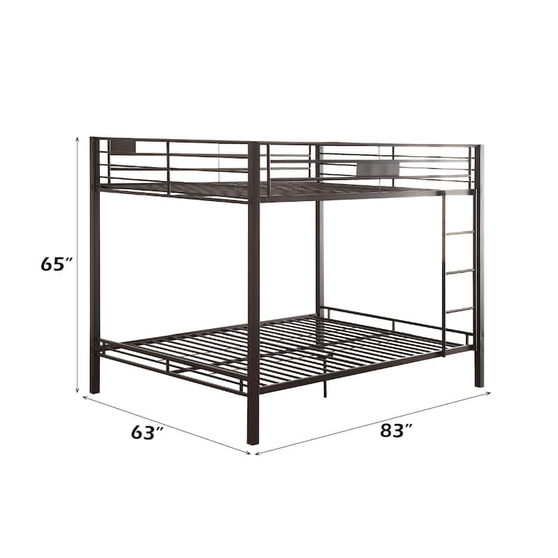 Double Queen Bunk Bed with Reversible Ladder and Safety Guard Rail, Black Finish