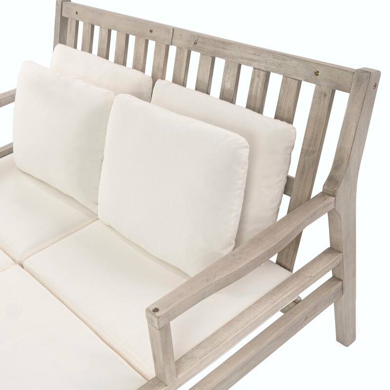 Wooden Patio Lounge Chair - 2-Position Chaise with Curved Armrests and 4 Cushions