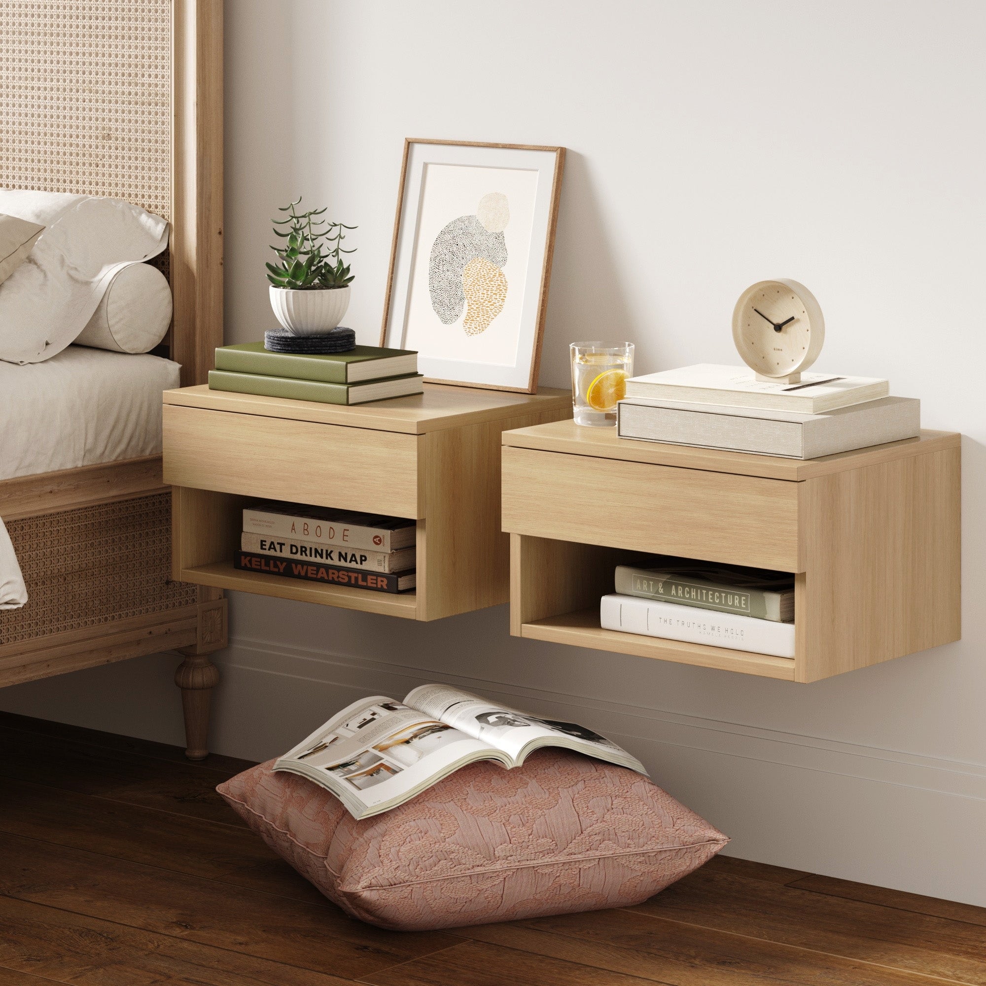 Floating Nightstand, Small Modern Floating Nightstand with Drawer, Floating  Shelves for Bedroom, Bathroom,Brown Walnut