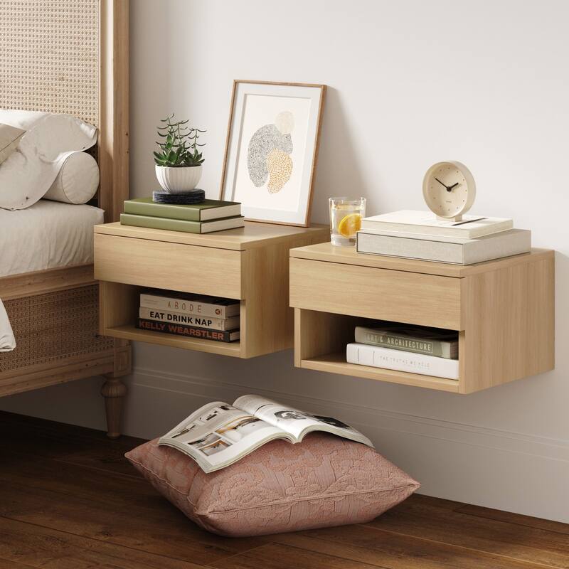 Nathan James Jackson Modern Floating Bedroom Nightstand with Storage Drawer and Open Shelf Cubby