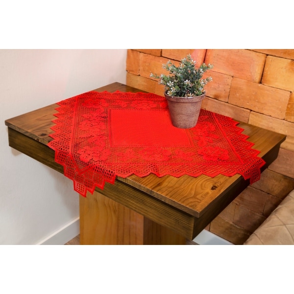 Table Topper Grega Design Brazilian Lace 29x29 Inches Red Color 100 Percent Polyester