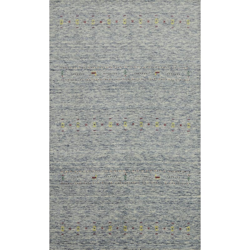 Hand Knotted Oriental 100% Wool Carpet Tribal Animal Pictorial Navy Blue & Blues Gabbeh Area Rug - 7' 9'' X 5' 0''