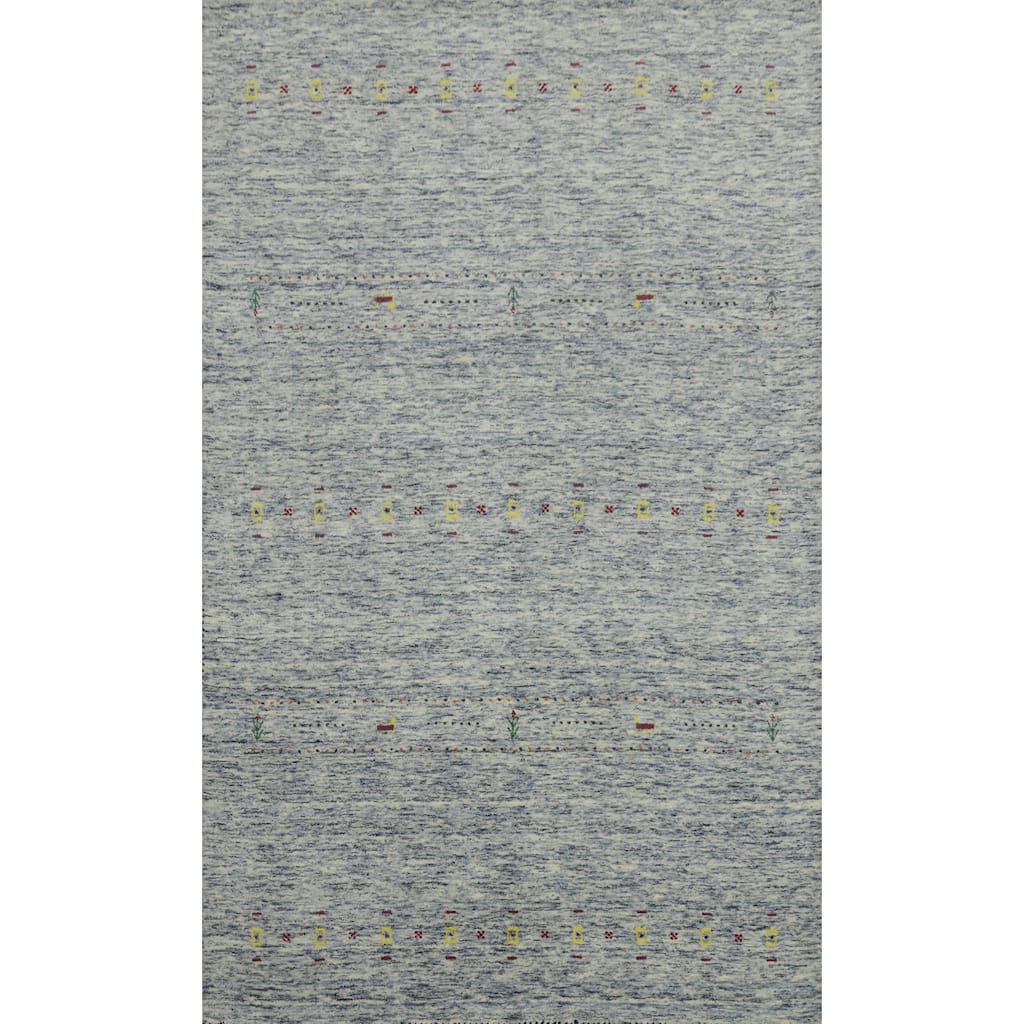 Hand Knotted Oriental 100% Wool Carpet Tribal Animal Pictorial Navy Blue & Blues Gabbeh Area Rug - 7' 9'' X 5' 0''