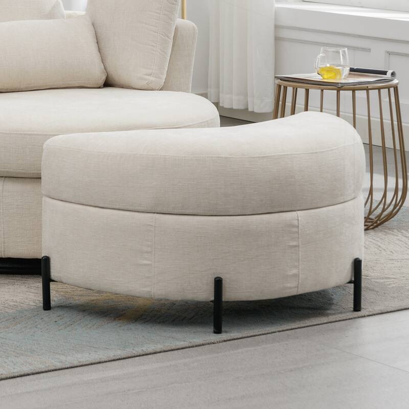 32.7" W Upholstered Half Crescent Moon Storage Ottoman